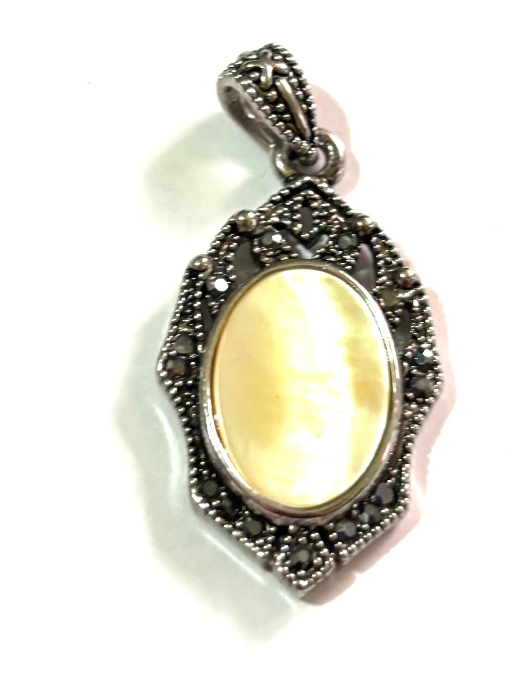 Vintage Yellow Mother-of-Pearl Marcasite-Style Pendant